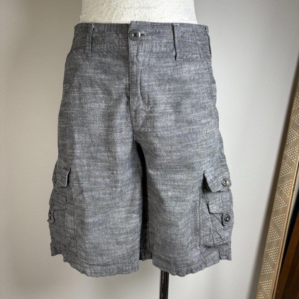 GUESS Mens 30 Gray Cargo Shorts Gorpcore Utility Cotton *BUTTON REPLACED*